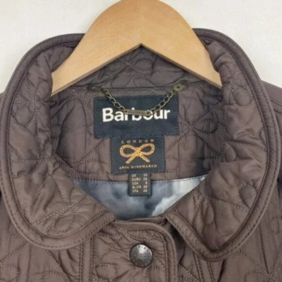 Rare Barbour x Anya Hindmarch 6 Minx Quilted Jacket Brown Bows Vintage - Picture 2 of 13
